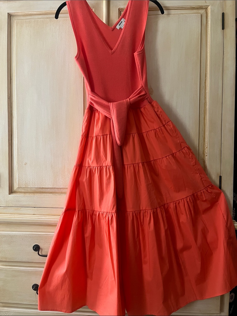 Jason Wu designer Sleeveless V-Neck Tiered Orange Dress with Waist Tie-NWT-S - Picture 7 of 7